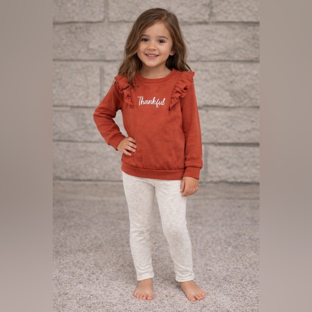 New with Tags! Thankful Rust embroidered Sweatshirt and Cream Leggings Set